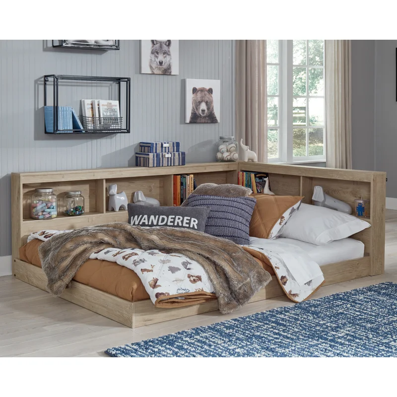 Teddy Full Platform Bed with Bookcase Sand & Stable